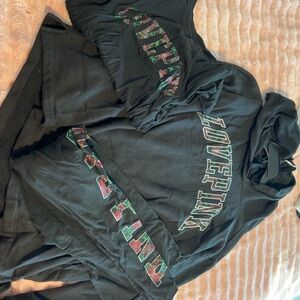 PINK Victoria's Secret Black Hoodie with Multicolor Lettering